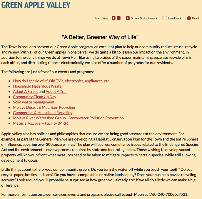 Town of Apple Valley Green Apple Program